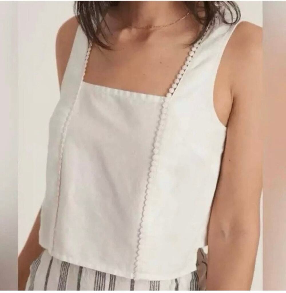 Marine Layer Stella Tank Top White XL NWT Hemp Blend Square Neck Cropped Boho